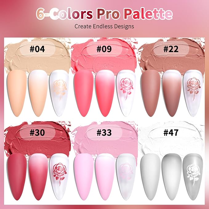 6 Colors Cushion Pat Painting Gel Nail Polish Neutral Nude Pink White Ombre Gradient Paint Gel with 50PCS Soft Nail Sponges Grabber Pen Blending Stamping Aura Design Matte No Wipe UV Cure