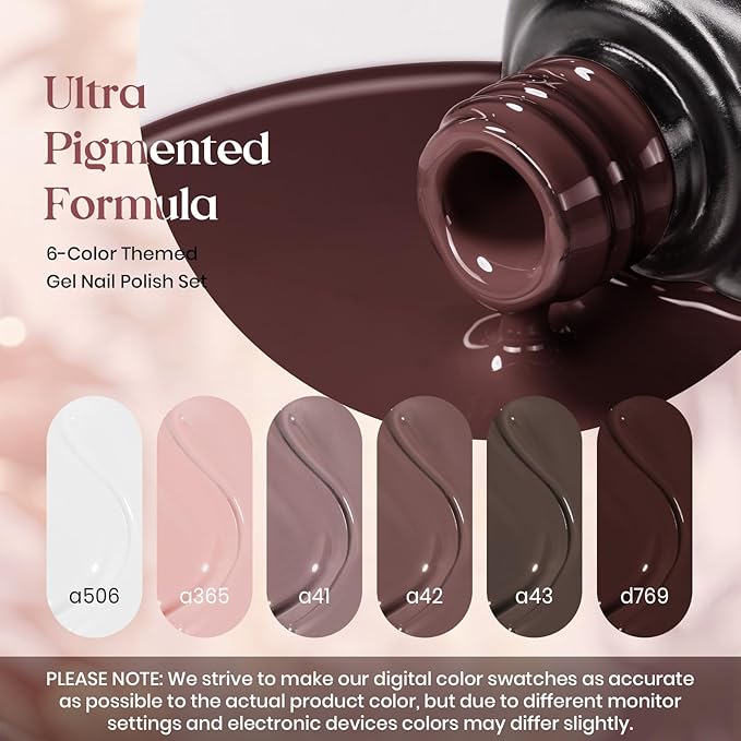 beetles Brown Gel Polish Set - 6 Colors Coffee Brown White Neutral Pink Nude Gel Nail Polish Caramel Cappuccino Soak off Uv Led Lamp Needed Nail Art DIY Spring Manicure Spring Gift Set