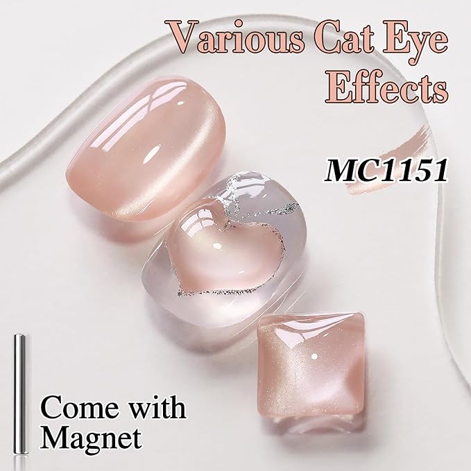 Double Rhythm 0.5 Oz Cat Eye Gel Polish with Magnet Same Color Same Bottle Holographic Glitter Shimmer Translucent Color Salon 15 ML Magnetic Nail Art (Apricot Peach-MC1151)