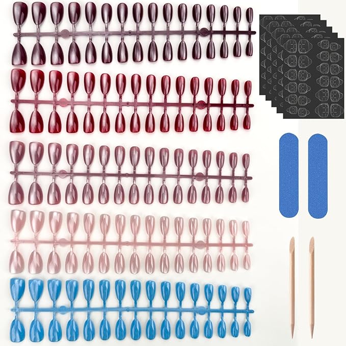 150 Pcs Cat Eye Press on Nails Short Almond Fake Nails Tips Glitter Soft Gel Stick on Nails Glossy Acrylic Glue On Nails Reusable False Nails for Women DIY Nail Art Manicure 15 Size
