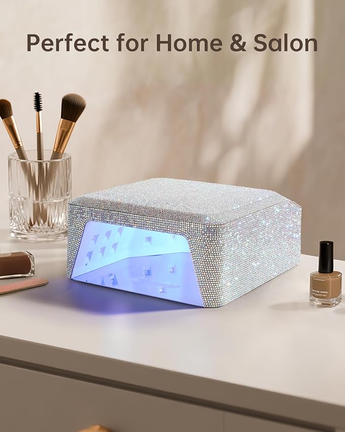 UV Nail Lamp, Rechargeable LED Nail Lamp Sparkly Gel Polish Light 4 Timer Setting Professional Quick Dry Curing Lamp with Display Auto Sensor for Salon & Home, AB Diamond