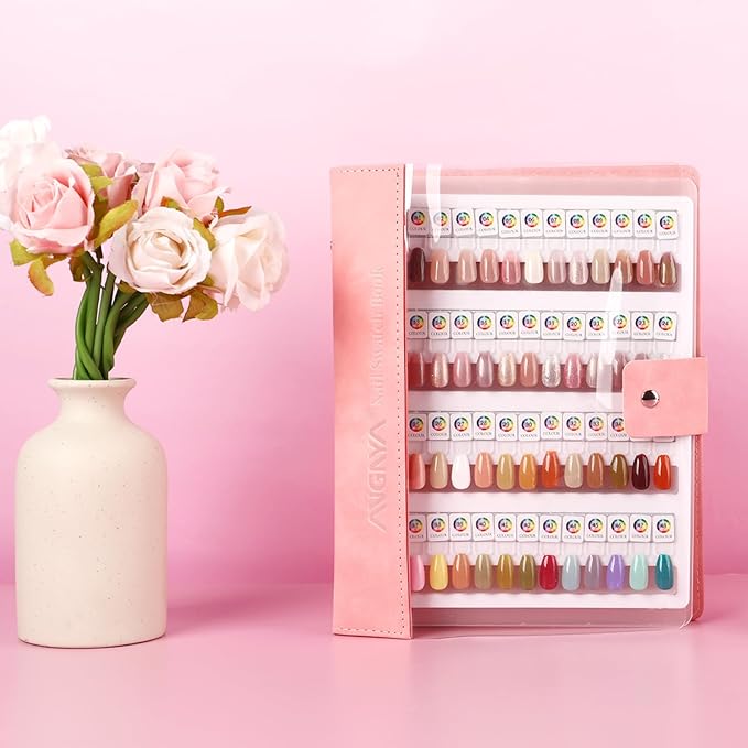 ANGNYA Magnetic Nail Swatch Book, 144 Nail Color Book Leather Nail Sample Display Book with144 Magnetic Tips & 1-240 Number Labels, Perfect for Professional Salon Nail Art Color Chart & Practice Stand