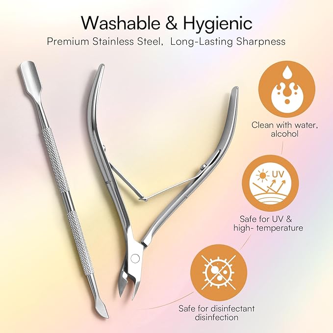 Makartt Cuticle Trimmer with Cuticle Pusher - Stainless Steel Cuticle Nipper with Dual Spring, Ergonomic Handle, 7mm Blade & Dual-Ended Pusher for Nail Care & Gel Removal, Silver