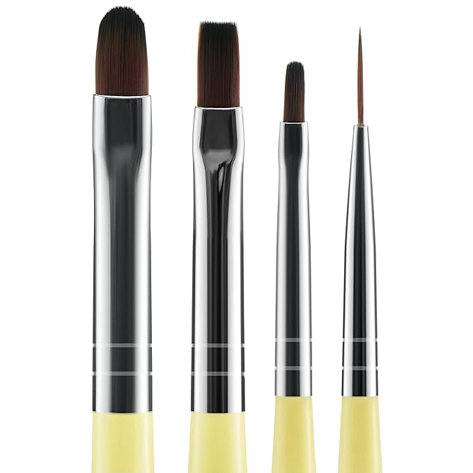 Beaute Galleria 4-Piece UV Gel Nail Art Brush Set - Pro Flat, Carved, Detailer, Round for Fine Line, Detailer, Outline, Striping, Polygel Nails, Gel Sculpting, Nail Tips