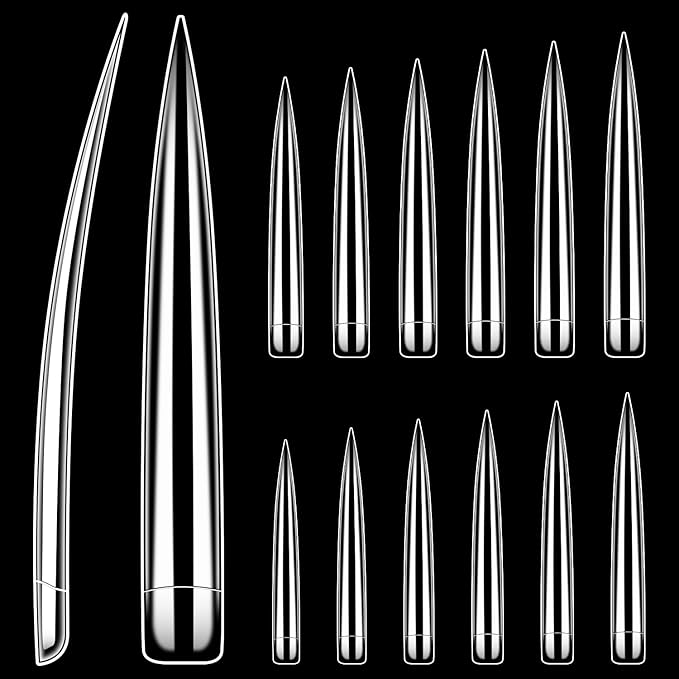 XXXXL Extra Long Nail Tips, BORNBYME Clear Stright Stiletto Nail Tips Acrylic Full Nail Tips 120 PCS