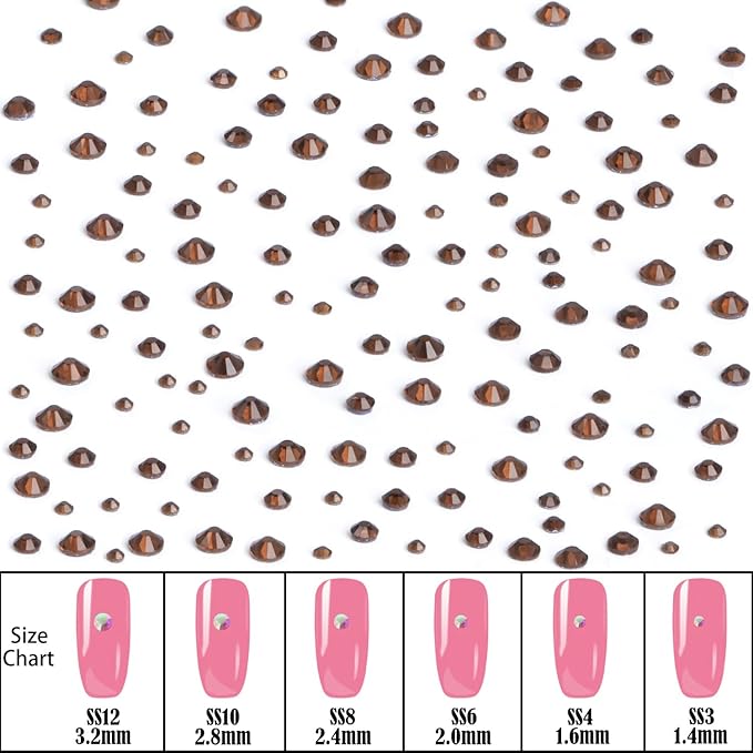 NCB Hotfix Iron on 8000pcs Crystal Rhinestones Round Gem for Crafts Decoration DIY Jewelry Making with a Picking Pen (Smoked Topaz, 6Sizes SS3-SS12)