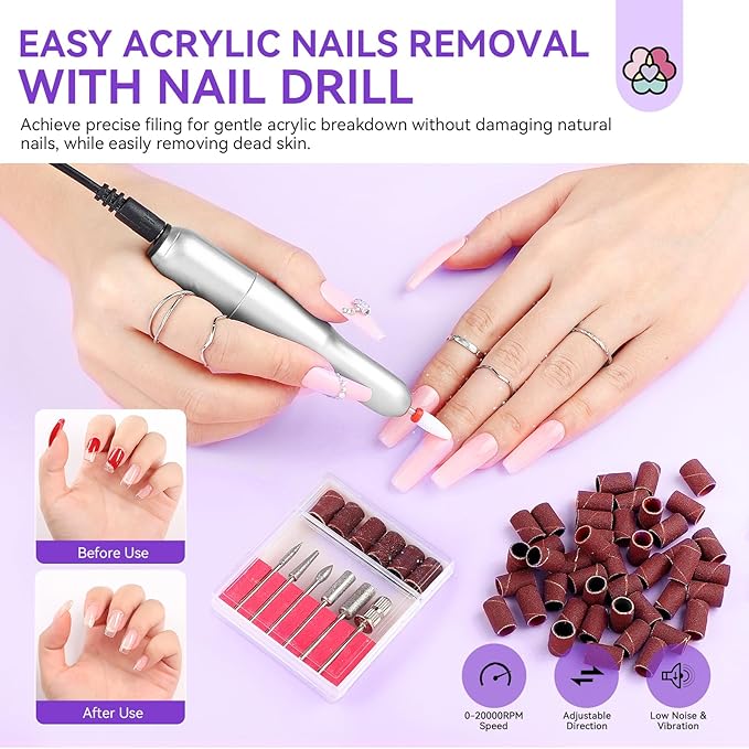 SAVILAND Acrylic Nail Kit with Drill: Professional Acrylic Nail Set with Powder, Liquid, Brush, Cuticle Remover & Oil, Essentials Tools for Beginners – DIY Manicure Kit for Home or Salon Use