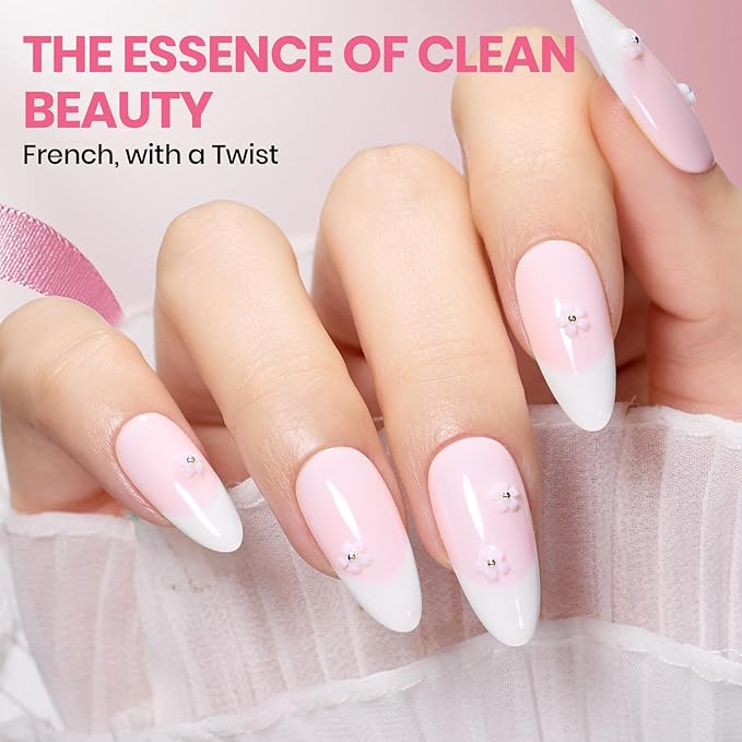 Beetles French Tip Gel Polish - Blush Moonlight 15ML with French Tip Stickers, Hema Free White Light Pink Gel Nail Polish, Same Color Bottle, Soak Off UV LED Lamp French Nails Art for Spring Nails