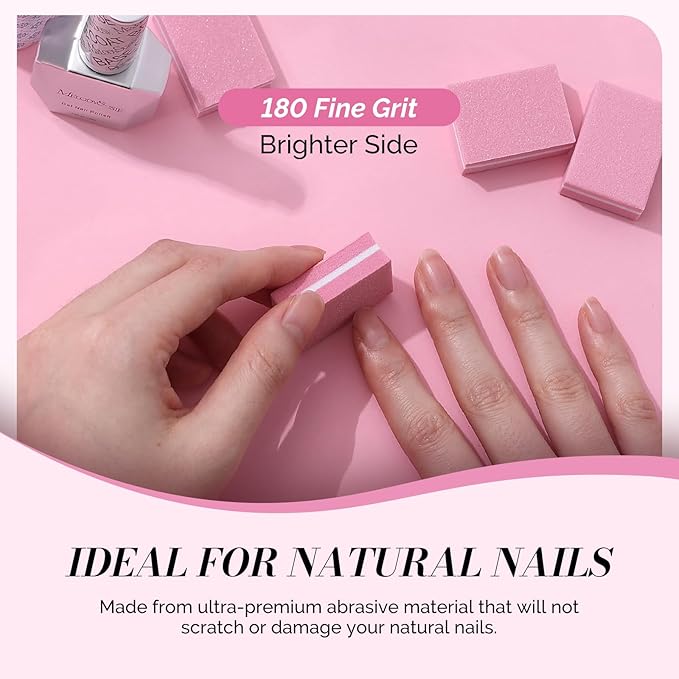 MelodySusie Mini Nail Buffer Block,100/180 Grit Double-Sided Sponge Nail File,Professional Nail Polishing Tools for Acrylic Nails and Natural Nails,50 Pieces（Pink）
