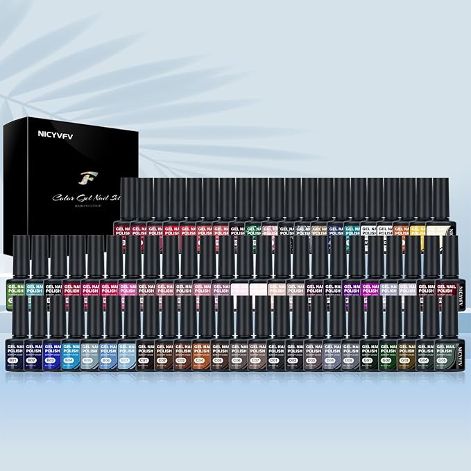 38 PCS Gel Nail Set, 32 Colors Gel Polish Set Red Blue Green Purple Pastel Brown Shades, with Gold Silver Glitter and Glossy Matte Top Coat, Base Coat Builder gel, for Women Gift Kit