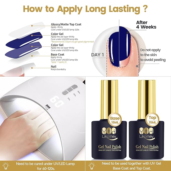 YTD Likomey Nude Gel Nail Polish,15ml Klein Blue Translucent Neutral Jelly Sheer Glass UV Navy Blue Salon Home DIY Manicure Fall Winter UV Color Varnish,LS383