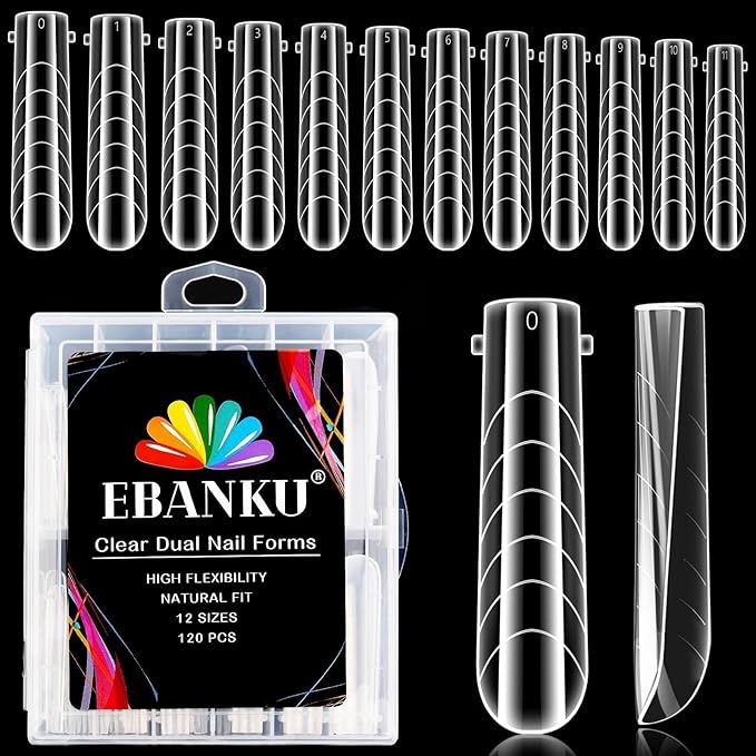 EBANKU Coffin Dual Nail Forms for Poly Extension Gel, 120 PCS Structure Builder Nail Gel Nail Molds for Solid Nail Gel Glue Poly Gel Nail Art Design Salon&DIY-12 Sizes