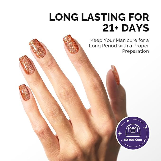 MelodySusie Galaliver Orange Glitter Gel Nail Polish, 15ML Shimmer Orange Sparkle Gel Polish Soak Off UV LED Cured Long Lasting Gift for Women DIY Nail Design Nail Art Manicure X13