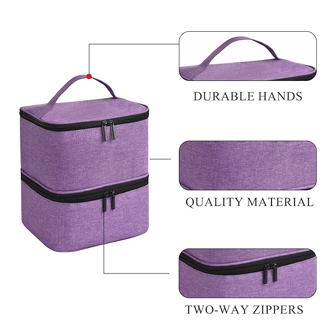 Upgraded Nail Polish Organizer Case - Holds 30 Bottles and 1 Nail Light, Double-layer Nail Bag Organzier Case Nail Polish Storage Bag with Handles (Style B-Purple)