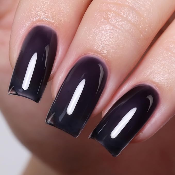 Jelly Gel Nail Polish, Black Jelly Nail Polish Gel Translucent Fall Winter Dark Blue Nail Gel Polish Sheer Soak off UV LED for Nail Art DIY Manicure 0.5 Fl Oz
