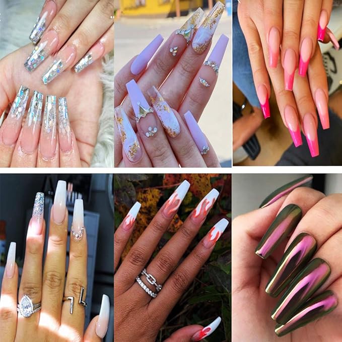 Clear Coffin Acrylic Nails-Fake Nail Coffin Shape Long 500PCS Half Cover Shaped Ballerina Nails Tips,DIY Nail Salon Art 10 Size with Bag