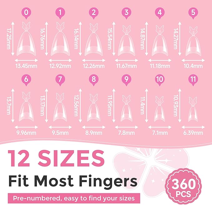 Medium Almond Gel Nail Tips: 360Pcs Half Cover Nail Tips Almond Shape Soft Gel Tips 12 Sizes Half Matte Clear False Nails with Handles for Pre-shape Acrylic Press on Nails Extension DIY Home Salon