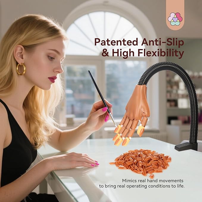 Saviland Advanced Practice Hand for Acrylic Nails: 2025 Upgraded Anti-Slip Nail Practice Hand Flexible Nail Tech Supplies 200Pcs Nail Tips Nail Glue Clipper Manicure Trainng Hand Nail Kit for Beginner