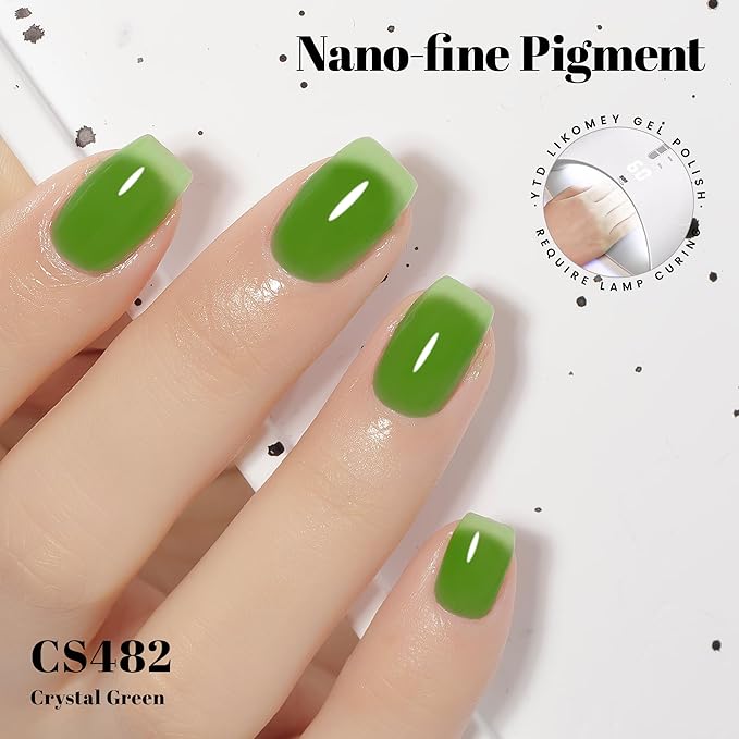 YTD Likomey Crystal Green Gel Nail Polish,15ml Sheer Translucent Jelly Glass Fine Pigment Nail Gel,Fall Winter Salon Home DIY Manicure and Pedicure Fall Winter UV Color Varnish,CS482