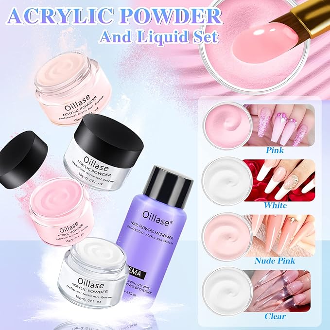 Acrylic Nail Kit Set Professional Acrylic with Everything, 120w LED UV Nail Lamp for Builder Gel, 52 Colors Glitter Acrylic Powder and Monomer Acrylic Nail Liquid for Beginners with Acrylic Brushes