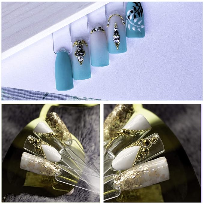 Set of 4 Total 200 Pcs Clear Nail Swatches Sticks, Transparent Fan-shaped Nail Art Tips Display Polish Board Display Practice Sticks Tool with Metal Split Ring Holder