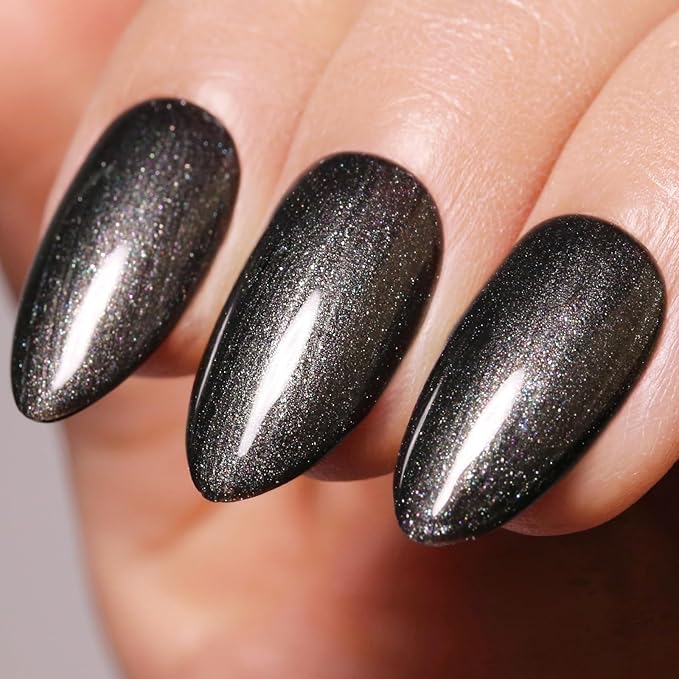 Imtiti Pearl Gel Nail Polish,0.5 Fl Oz Black Glitter Drawing Gel Polish Shell Thread Shimmer Mermaid Nail Gel Polish Soak Off UV LED for Home DIY Nail Art Manicure Salon