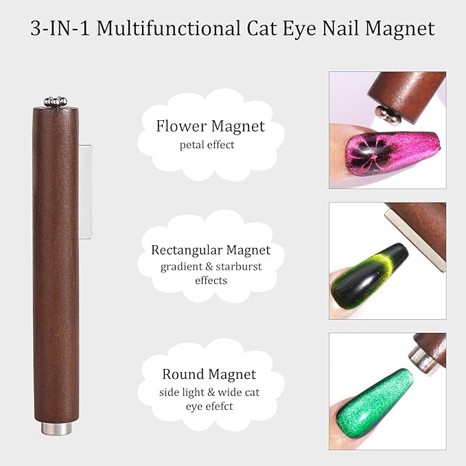 Laza 3-in-1 Nail Magnet Tool, Heart Magnet for Nails, Super Strong Cat Eye Magnet with 6pcs Paper Clip for Black Hole Magnetic Nails, 9D Galaxy Cat Eye Nail Art, Velvet Nail Polish