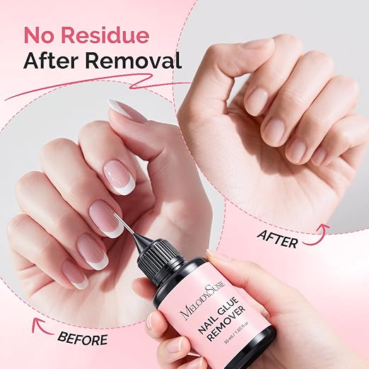 MelodySusie 30ML Nail Glue Remover for Press on Acetone Free Nail Polish Remover Multi-Functional Remover for Nails Tips Gentle Glue Remover for Home Salon