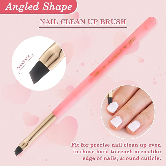 3PCS Nail Clean Up Brushes for OPI Nail Polish Remover, Brushes for Cleaning Polish Mistakes on the Cuticles, Acetone Resistant Nail Brushes for Nail Art and Designs（Jade Pink NEW）