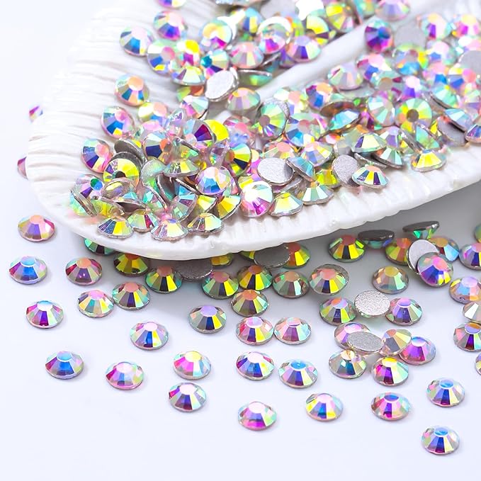 Crystal AB Flatback Rhinestones, Glass Rhinestones for Nail Art and Craft, Glue Fix, Loose Crystal Gemstones(Crystal AB, SS20, 1440pcs, 4.6-4.8mm)