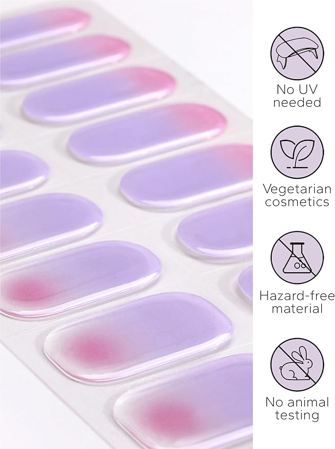 Nail Polish Strips – 32PCS UV Free Salon Quality Wraps, Long Lasting Gel Nail Stickers for Women (Lilac Blooming Purple)