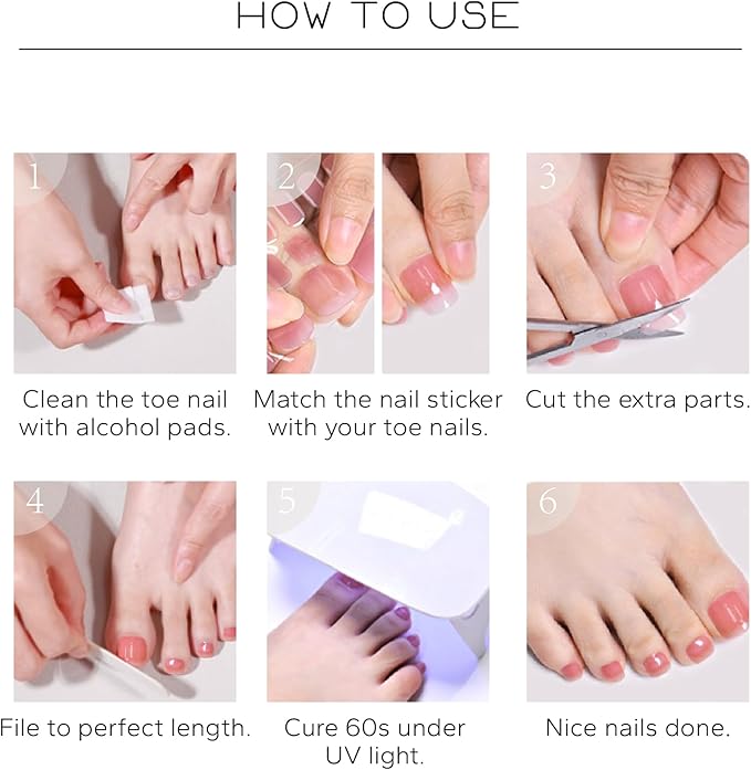 Semi Cured Gel Nail Strips - 26 PCS Salon Quality Toe Gel Nail Stickers for All UV Light - Longlasting & Easy Remove Toe Wraps Art Kit for Women (Peach Pink)