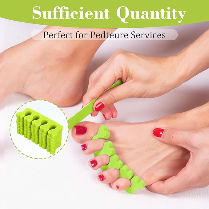 100 Pcs Sponge Toe Separators Soft Finger Separators Premium Pedicure Tool Kit Flexible Toe Divider Spacer for Polishing Pedicure Manicure Coating Nail Art Beauty Accessories (green)