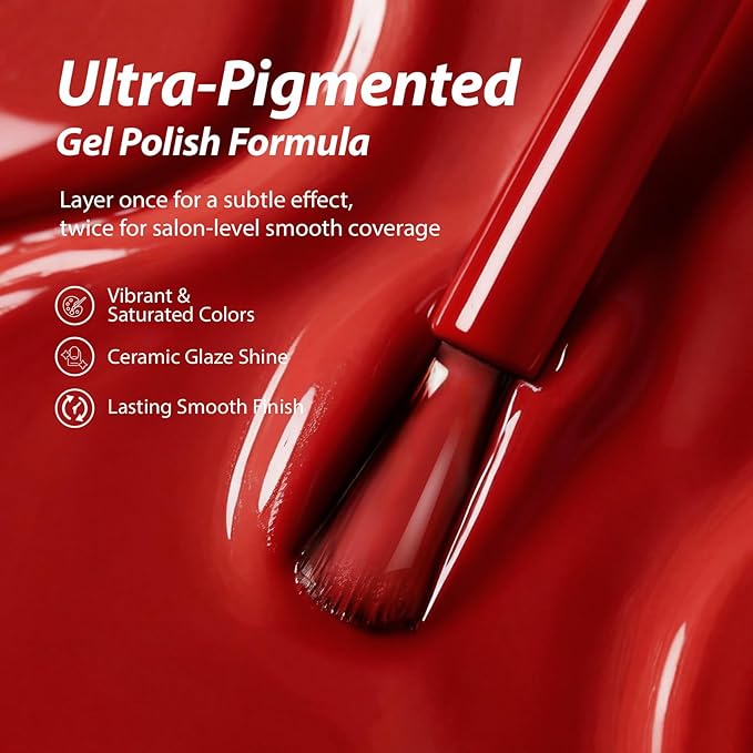Makartt Ultra Pigmented One-Coat Red Gel Nail Polish 15ml One N'Done Gel Polish Soak Off High-Gloss Ceramic Shine, Salon-Grade UV Nail Art Manicure DIY Salon Home