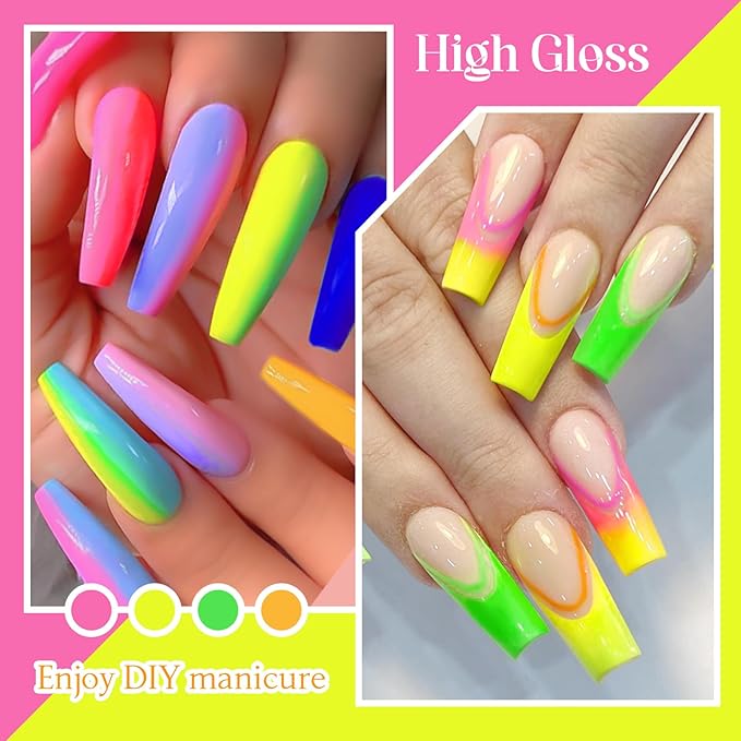 MTSSII Neon Gel Nail Polish Set, 8 Colors Hot Pink Yellow Green Blue Red Purple Spring Summer Fluorescent Gel Polish Set for Home DIY Manicure Nail Salon