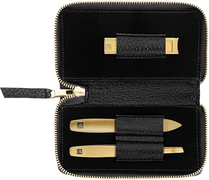 ZWILLING Beauty TWINOX 4-pc Gold Manicure Set with Black Leather Case, Care for hands and feet with nail clipper