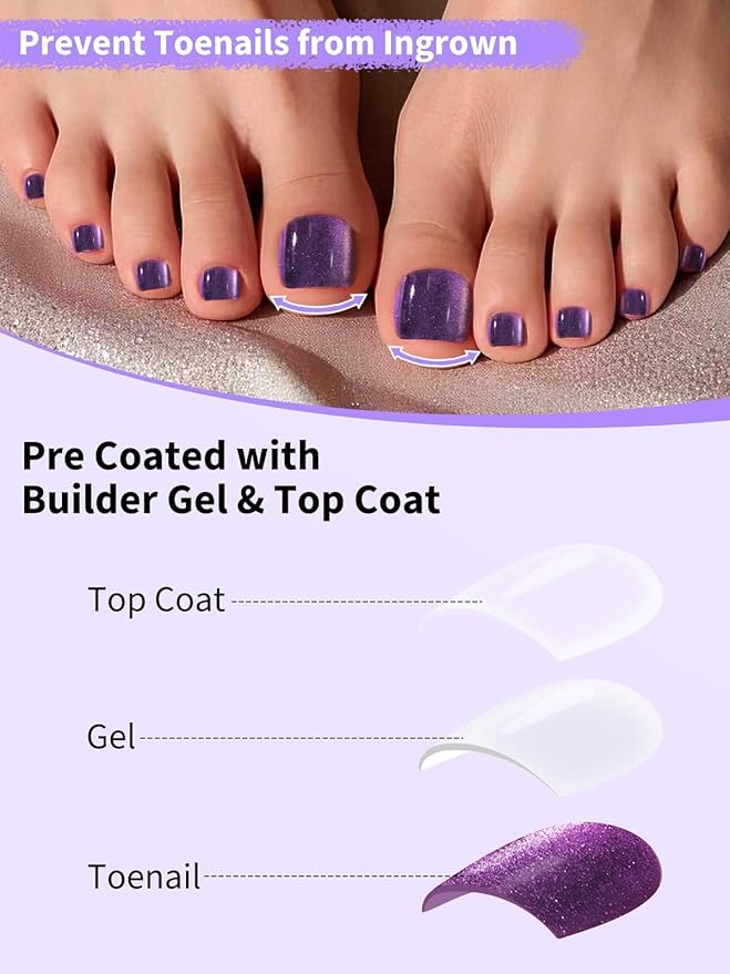 EBANKU Press On Toenails Short Square, 180 Pcs Cat Eye French Toe Nail Tips False Toenails 15 Sizes Press On Nails Purple Red Black White Full Cover Nail Tips with Nail Glue for Nails DIY Salon Home