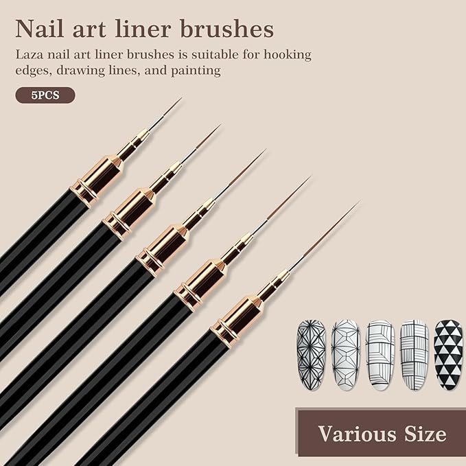 Laza 16pcs Nail Art Brushes, Dotting Tools,Nail Drawing Brush, Nail Art Liner Brushes for Long Lines,Nail Art Tool Set for Salons and Home DIY Manicure Nail Design