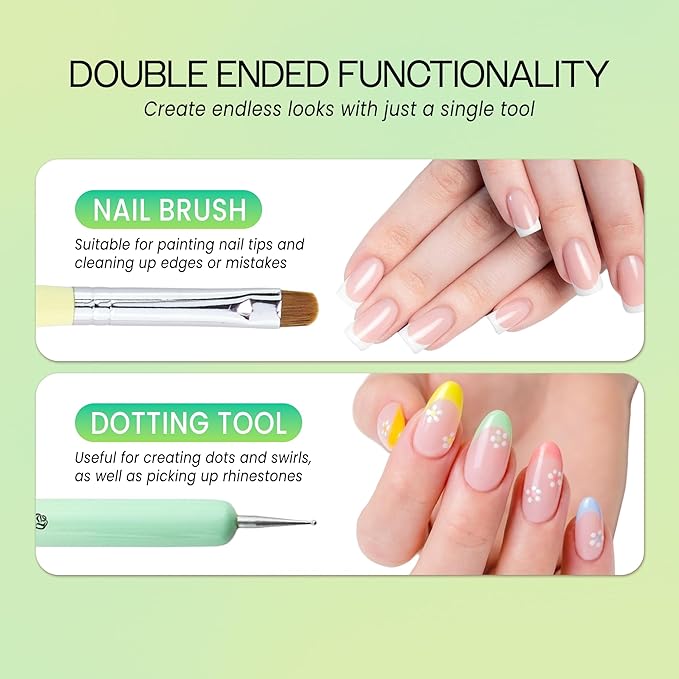 Ivy-L Premium 2 Ways French Gel Acrylic Nail Art Kolinsky Brush with Dotting Tool for Professional Manicure Nail Art Design Cuticle Clean-up + Lime Green Wood Handle (Size 16)
