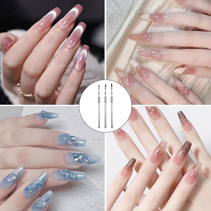 3 Pack 3d Nail Art Brush for Acrylic, Flower Brush for Acrylic Nails Kolinsky with Non-slip Handle (Size # 2/#4/#6)