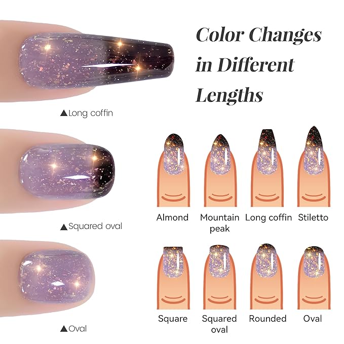 YTD Likomey Color Changing Gel Nail Polish 2 Pcs Set,15ml Grayish Purple to Black Pure Color and Brocade Glitter Kit,Thermal Ombre Change Colors Manicure UV Varnish,WB2-05