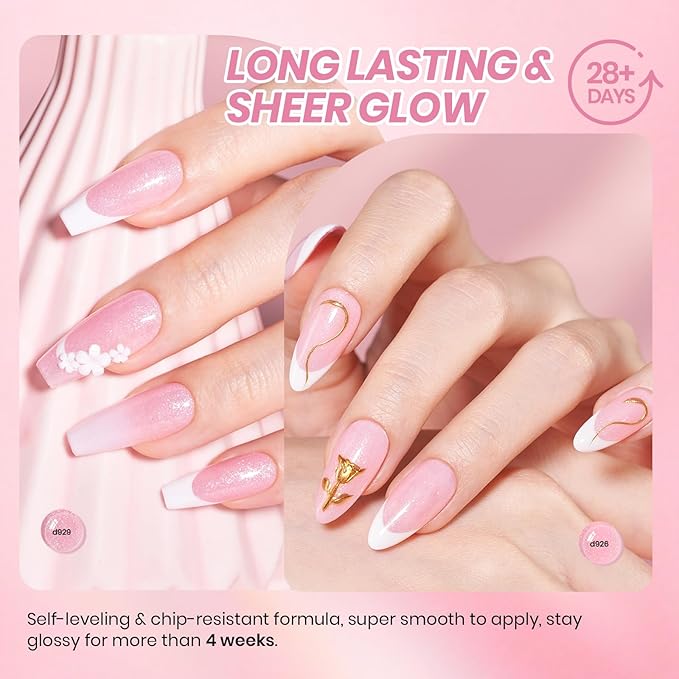 Beetles Pink Glitter Gel Polish Set - 6 Colors Valentine's Day Jelly Gel Polish Kit Shimmer Pink Sheer Translucent Effect Soak off UV Nail Concealer Nail Art Salon Manicure Spring Gift for Women