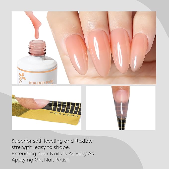Nicedeco Hema Free Builder Nail Gel Polish 15ML Cruelty Free Vegan 8 in 1 Builder Base Gel Strengthener Hard Gel Extension Nail Gel -006