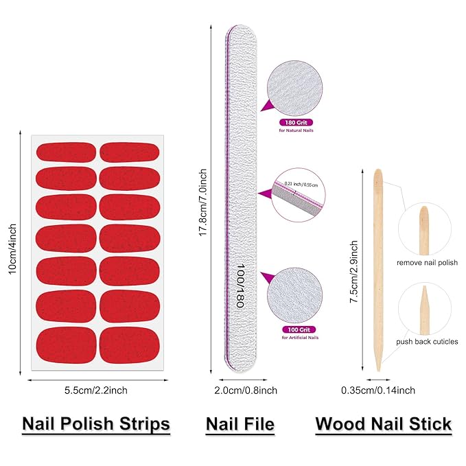 DANNEASY 16 Sheets Solid Color Nail Polish Strips Glitter Nail Wraps Gel Nail Strips Self Adhesive Nail Polish Stickers for Women Fingernails Nail Art Accessories with File, Cuticle Stick
