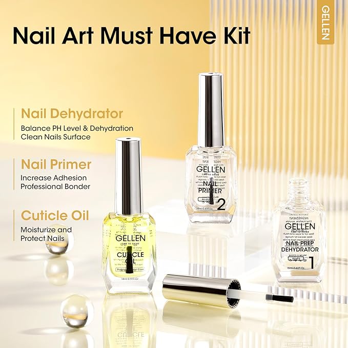 GELLEN Nail Dehydrator, Primer, and Cuticle Oil 18ML - Hema-Free Acid-Free Nail Prep Base Varnish Manicure Bonder Liquid for Gel Polish Acrylic Salon Essential Gift