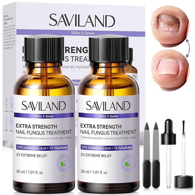 SAVILAND Toenail Fungus Treatment Extra Strength: 2X Extreme Nail Repair for Discolored and Damaged Nails Toenail Softener Yellow Toenail Foot Toe Thick Nail Fungus Treatments Solution 2 fl oz