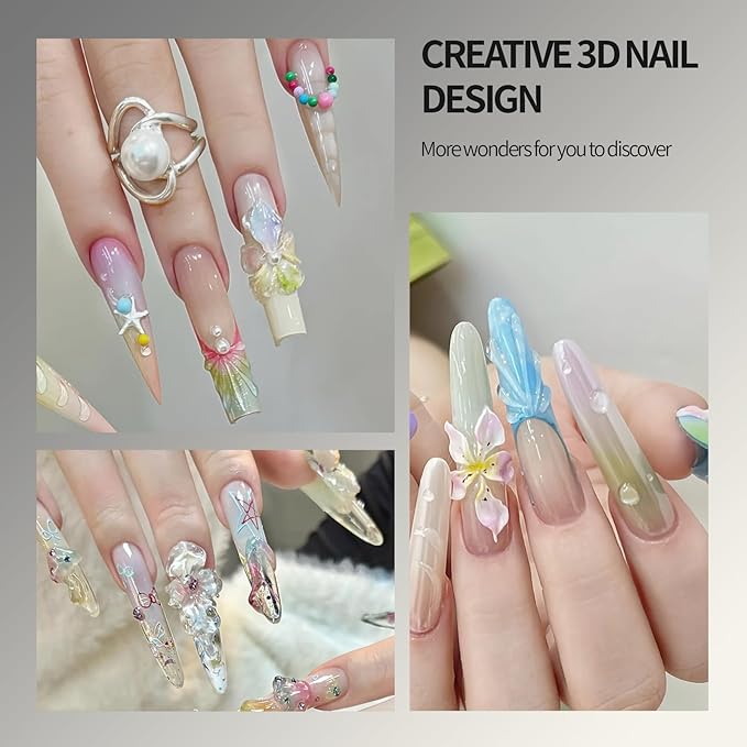 3D Gel Nail Art Kit-Clear Solid Builder Gel for Nails 3D Sculpting Carving Building Modeling Hard Extension for Beginner DIY Salon at Home Cured Needed