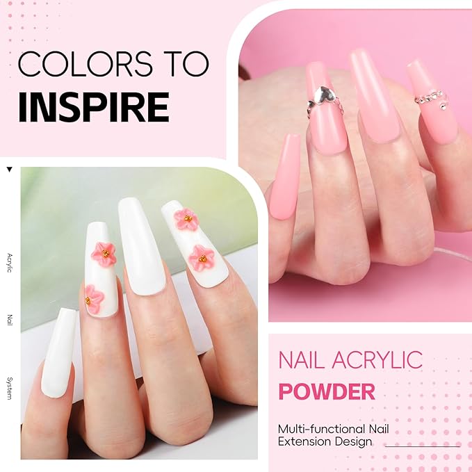 COSCELIA Acrylic Nail Kit for Beginners with Everything 4PC Acrylic Powder 24 PCS Glitter Powder Professional Nail Drill Light Rhinestones Tips Set Gifts for Women