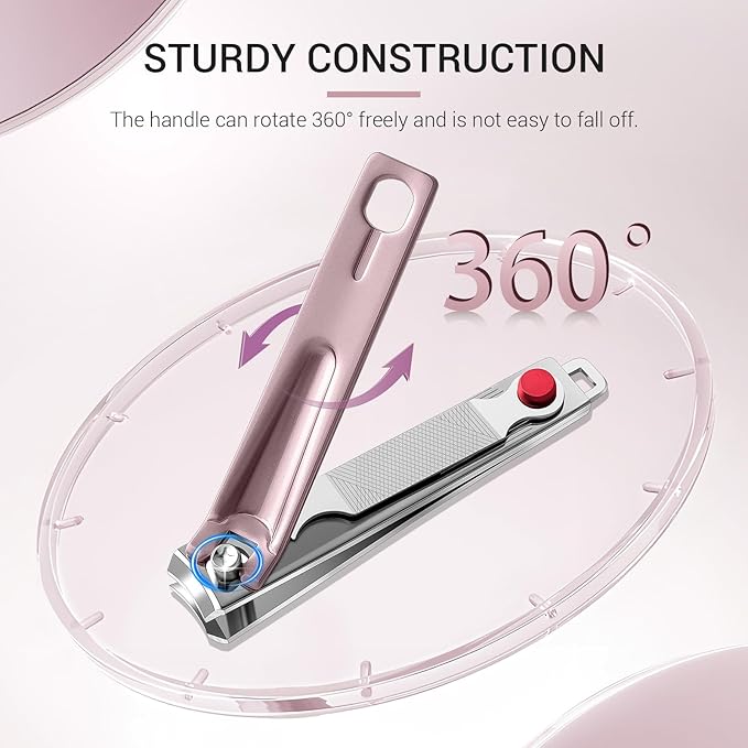 MelodySusie Nail Clippers Set, Ultra Sharp Toenail Clippers with Glass Nail File, 3 in 1 Stainless Steel Nail Clippers for Men Women, Fingernail Clipper Nail Cutter Manicure Set, Pink