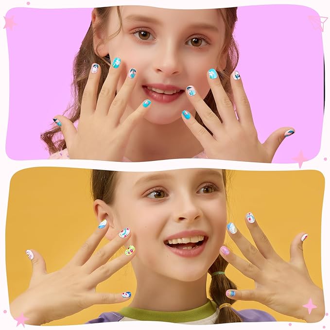 Teenitor 216pcs Kids Press On Nails for Girls, 9 Styles of 8-12 Years Girls Press On Nails for Kids, Full Cover Fake Nails for Little Girl, Short Acrylic Nails Set